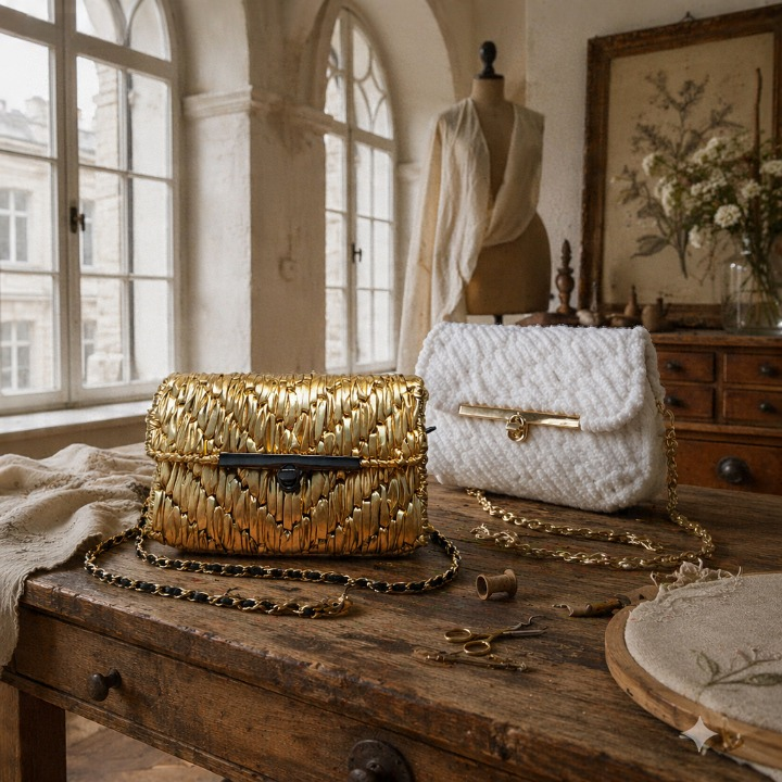 Kombibild aus Aurora Luminosa Tasche und Mini eden. Teil der Atelier Collection